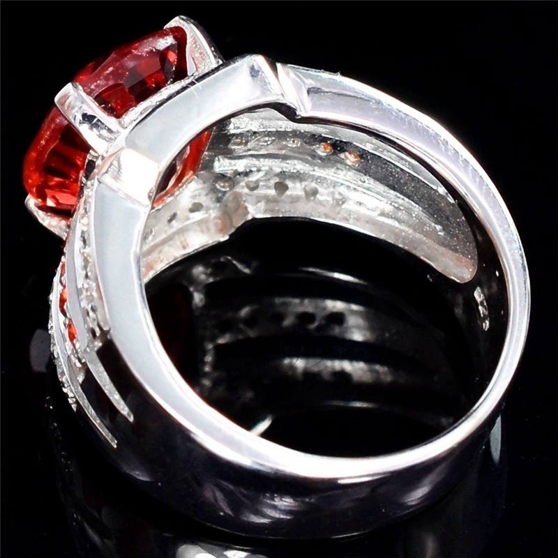 SEUSUK  Cincin Kawin / Tunangan Hias Batu Ruby Natural Warna Silver untuk Wanita