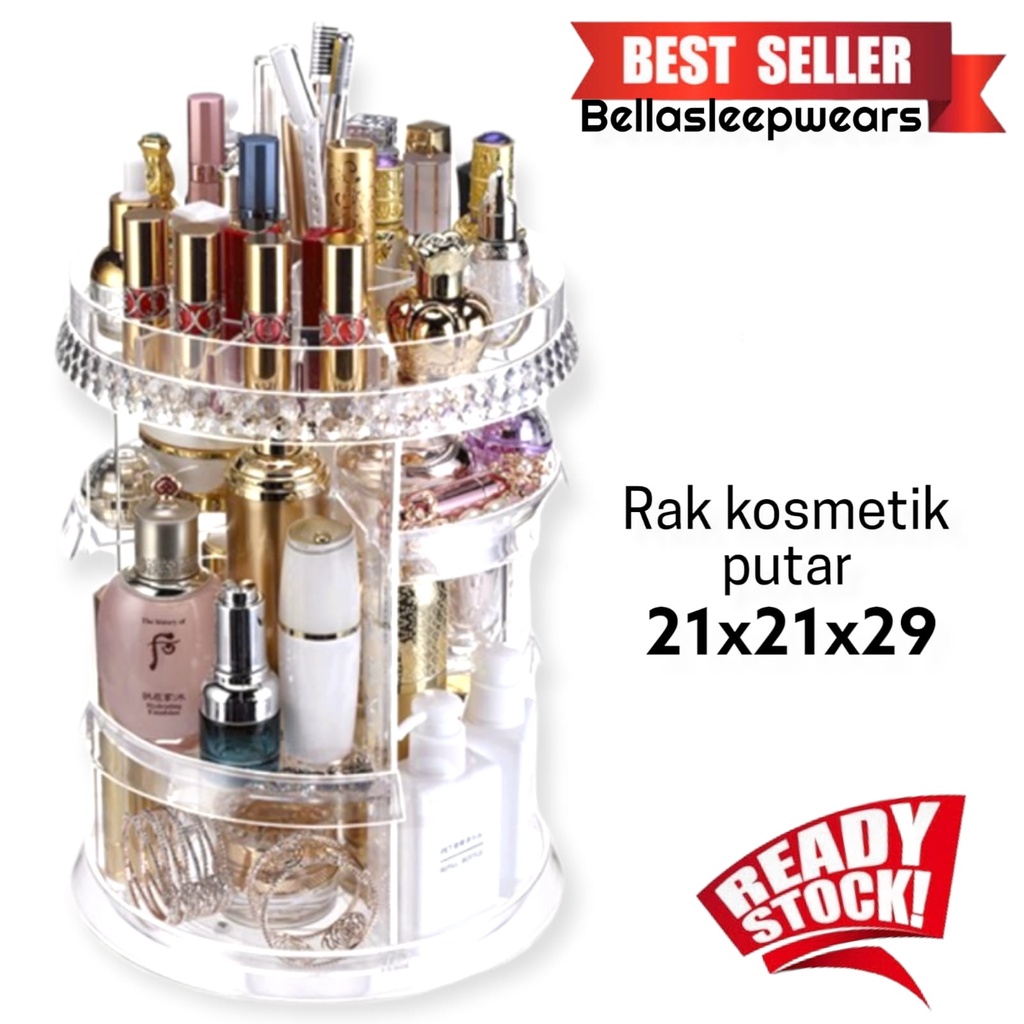 BELLA - RAK TEMPAT  KOSMETIK MAKE UP PUTAR ACRYLIC ORGANIZER 360 DERAJAT TRANSPARANT