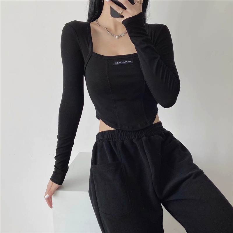 korean style atasan wanita korean style Crop Top T-shirts lengan panjang kasual import blouse baju atasan wanita