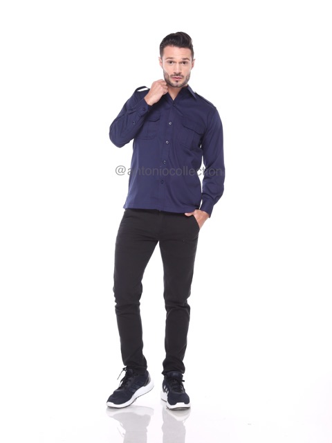 Baju PDL Biru Dongker Navy Lengan Panjang / Kemeja PDH / Baju PNS / Baju Lapangan