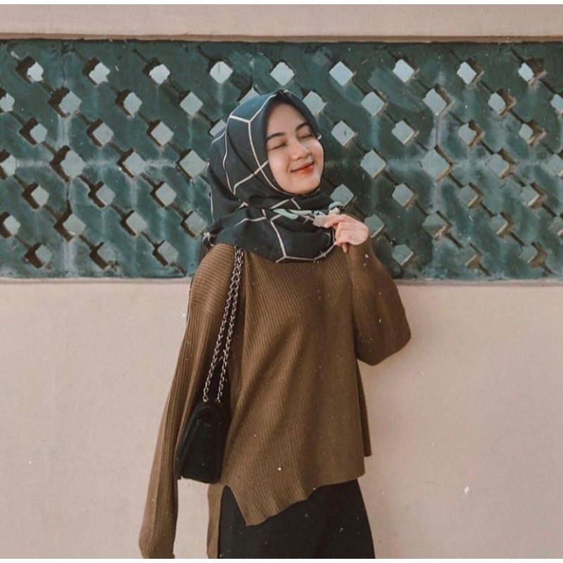 BOXY V NECK Rajut Premium Halus Sweater Rajut Boxy Muat XL-Bronze Boxy V