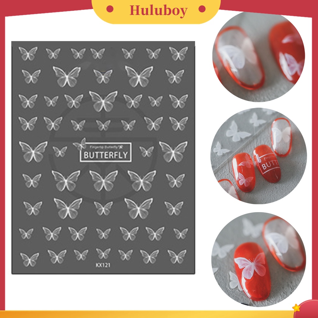 Huluboy Huluboy♡ Stiker Kuku Motif Kupu-Kupu Warna Putih Untuk Manicure Wanita