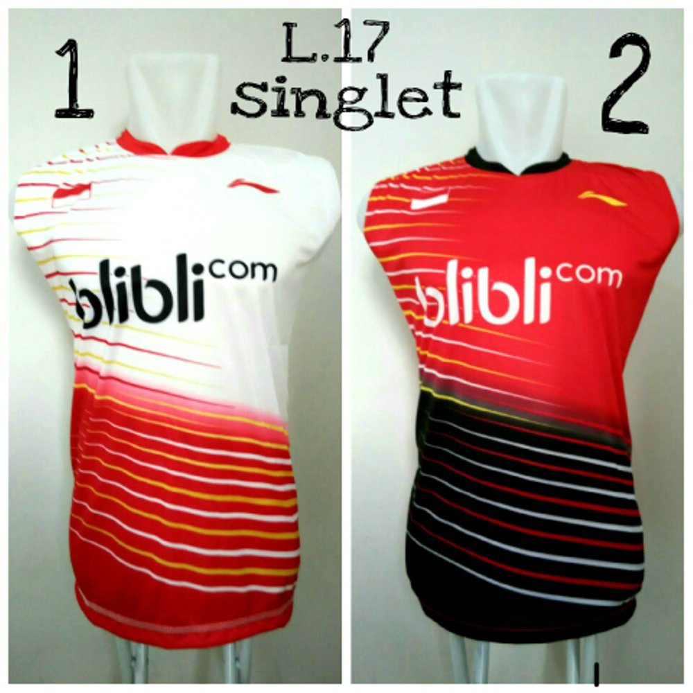 Promo  Baju Badminton bulutangkis blibli Lining Singlet merah   putih Favorit