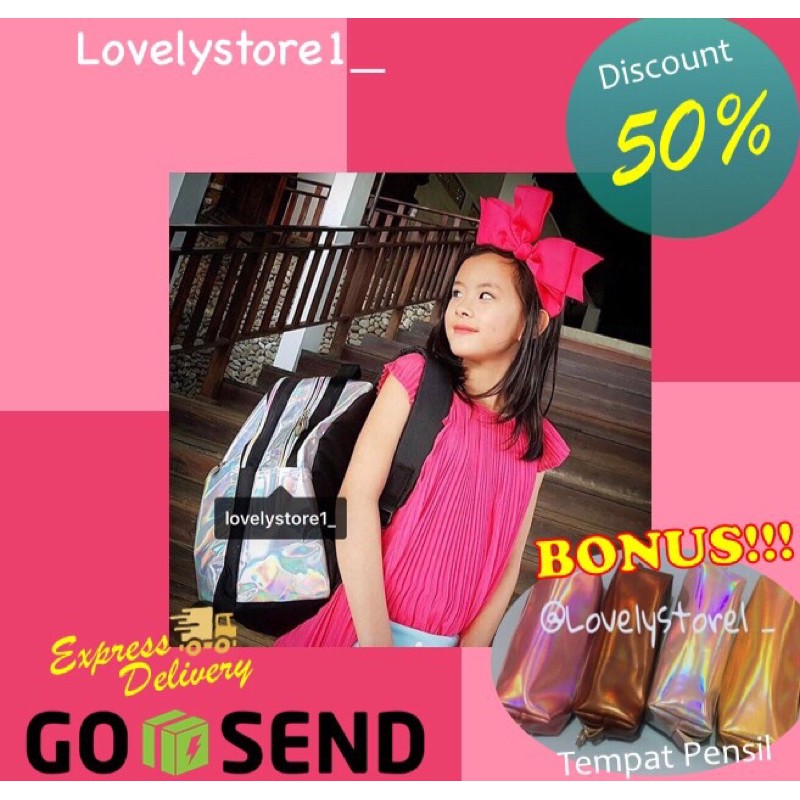 

Tas hologram backpack hologram ransel hologram murah +tempat pensil hologram paket kado 2in1