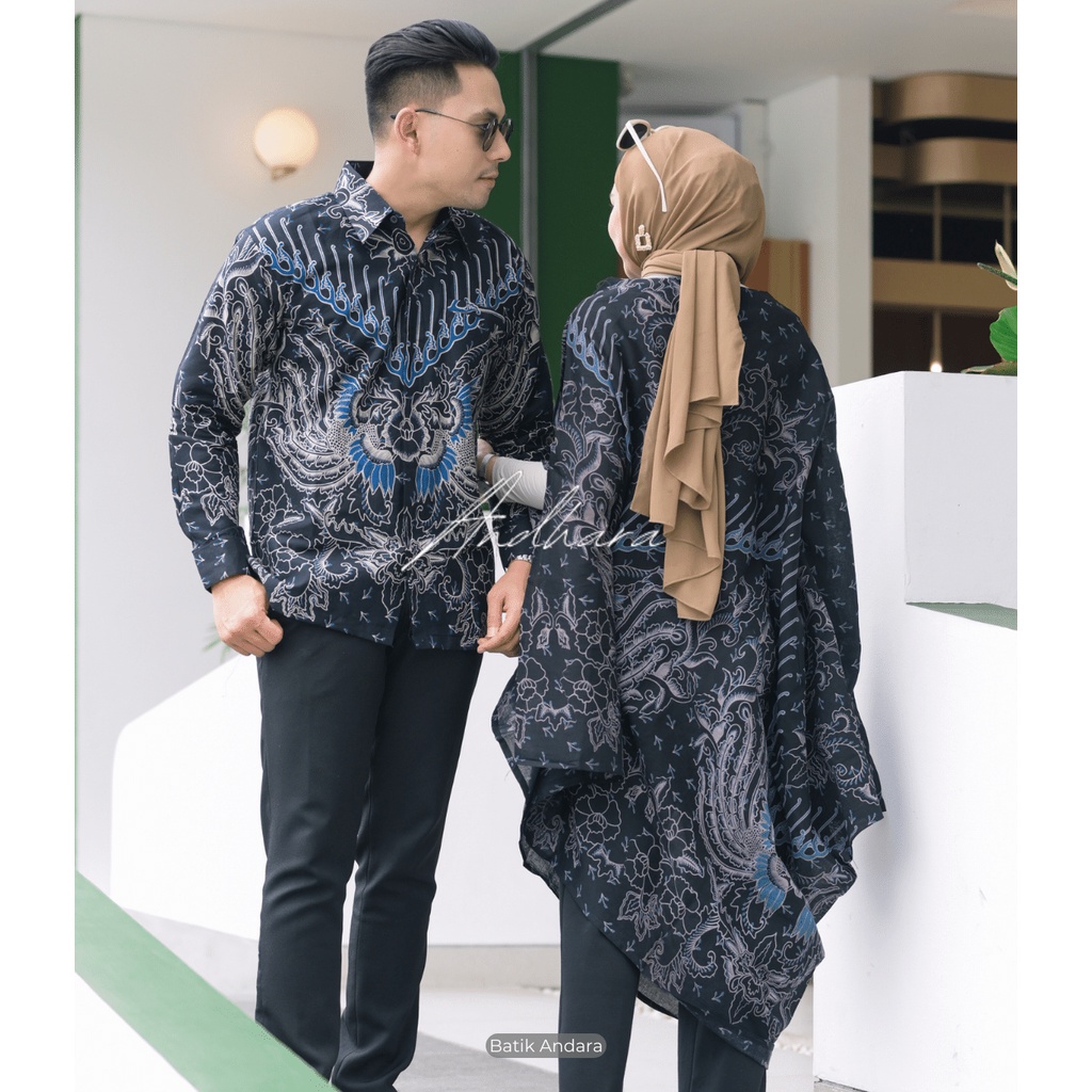 Sipar Biru Couple Batik Kondangan Outfit Keluarga Kemeja Kaftan Modern Premium Sragenan Terlaris