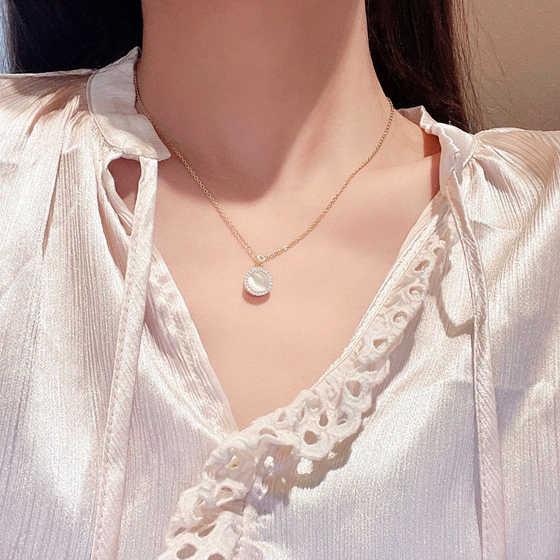 Shuling Kalung Rantai Liontin Batu Opal / Zircon Bahan Titanium Untuk Wanita