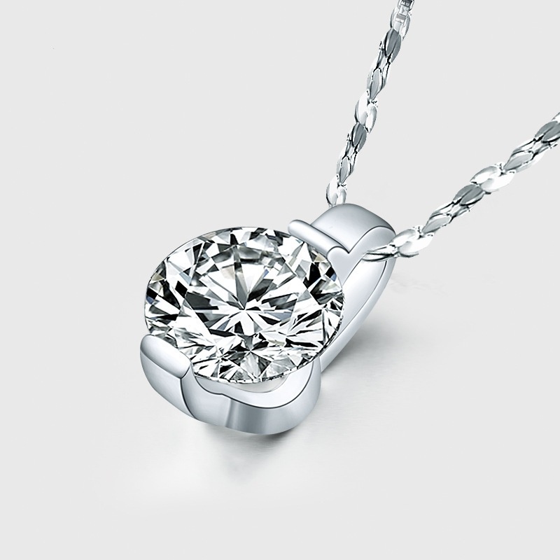[Ready Stock]Fashion Jeweled Pendant Simple Silver Necklace