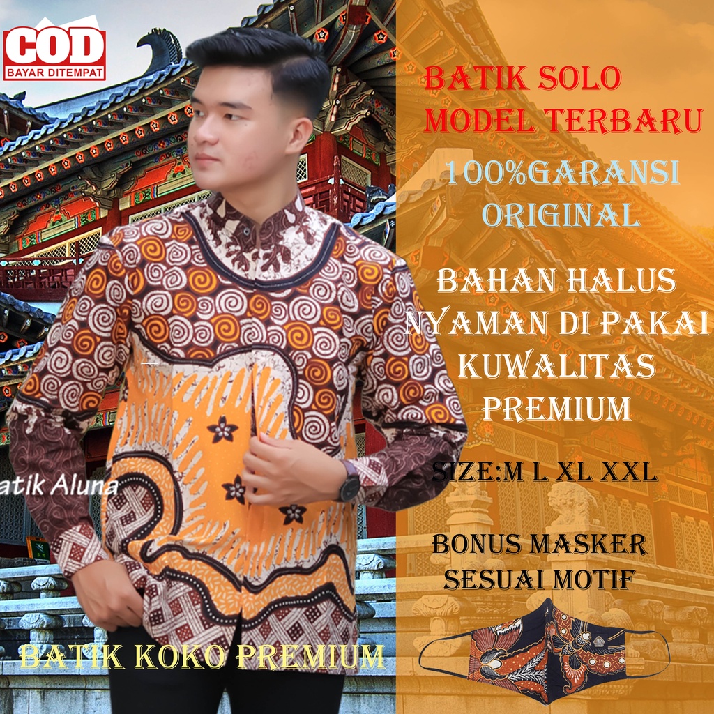 Baju Kemeja Batik Koko Muslim Pria Dewasa Lengan Panjang Reguler Fit Full Furing Bahan Katun Premium