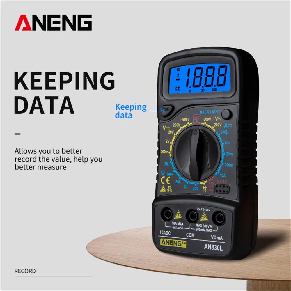 Solighter Digital Smart Multimeter ANENG AN830L LCD Arus OHM Tranistor NCV Tester Voltmeter