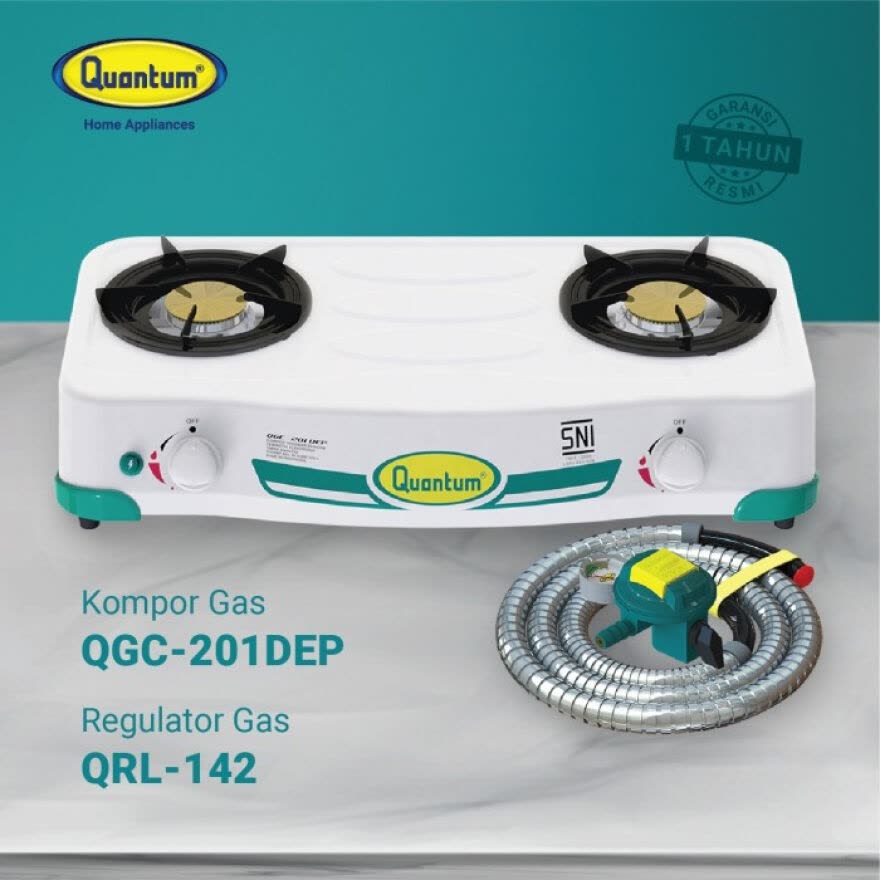 Paket Kompor Quantum Kompor Gas 2 Tungku QGC 201 DEP dan Selang Regulator Gas