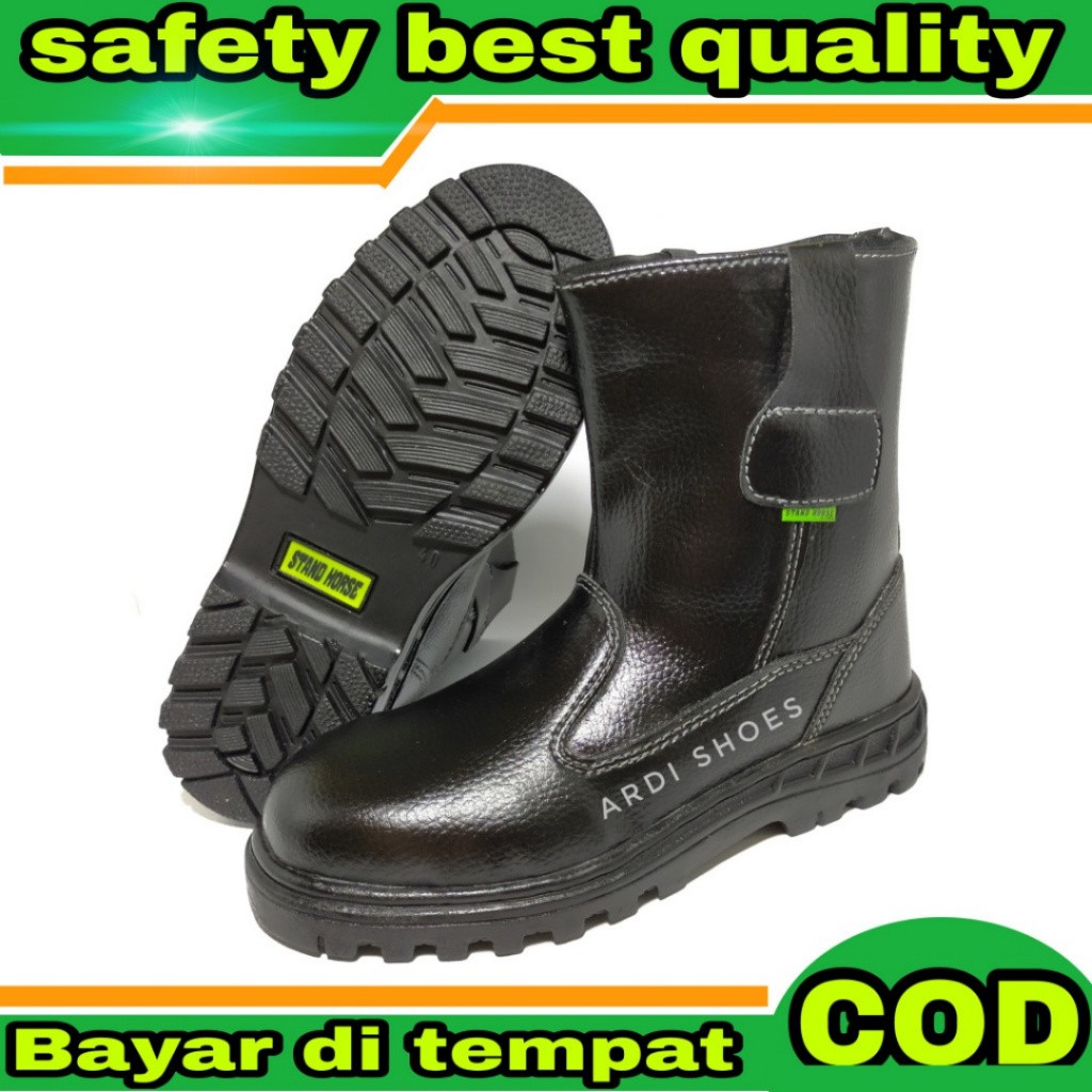 Sepatu Safety Boots Pria Kulit Bahan Sintetis Septi Lapangan Proyek Sepatu Sefty Tinggi Ujung Besi