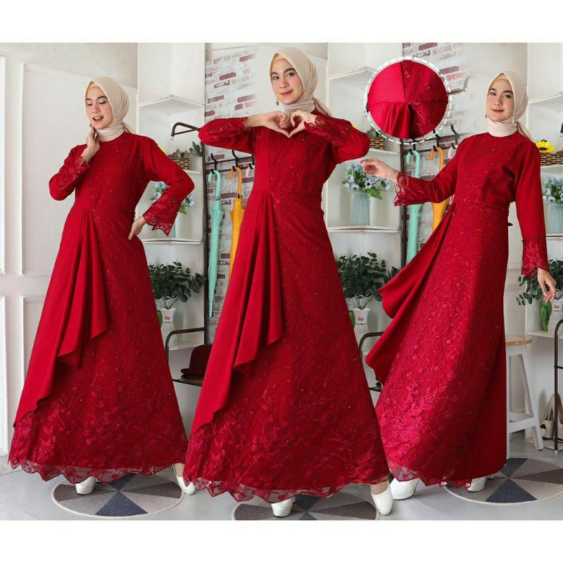 (100% RealPict) Gamis Mafaza Brokat TilLe Bordir Maxi Dress Lebaran Brukat Tulle Baju Muslim