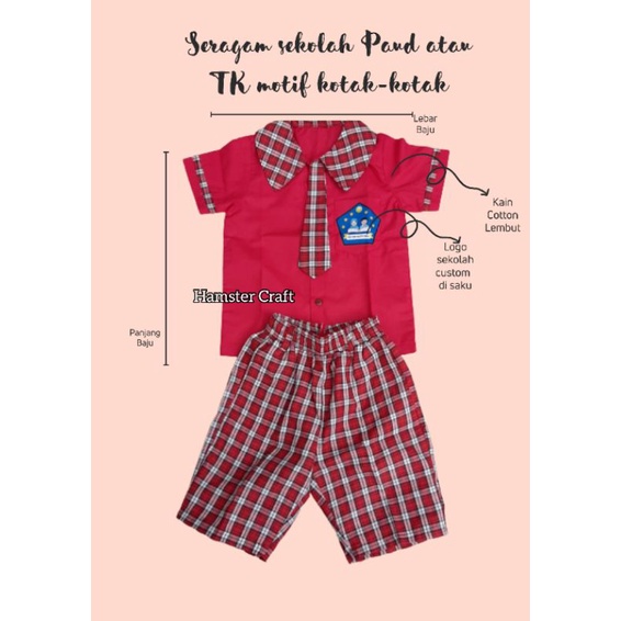 Seragam sekolah PAUD/ TK motif kotak- kotak merah