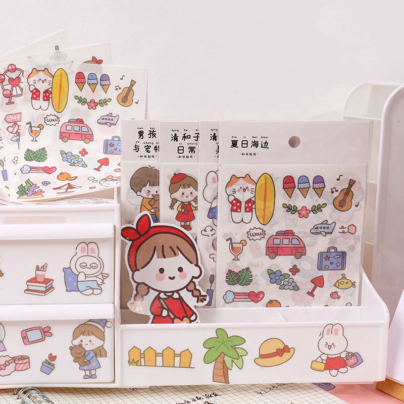 Mohamm 4pcs Stiker Qing He Zi Original Diy Untuk Dekorasi Scrapbook/Sekolah-2