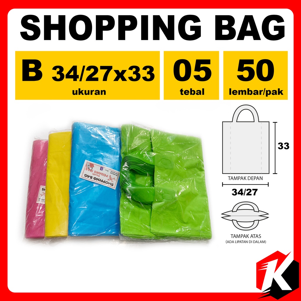 

Kantong belanja shopping bag tali B 34/ 27 x 33 isi 50 lembar