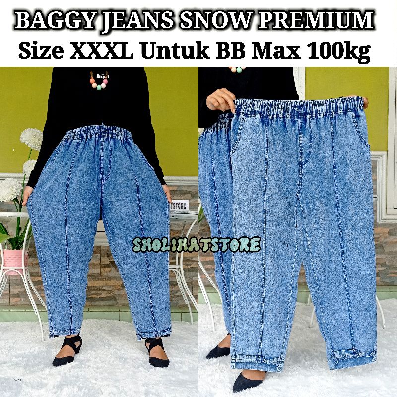 BAGGY PANTS JEANS SNOW WANITA BIG SIZE BB 70KG BB 100KG BB 130KG / BAGGY PANTS SANDWASH JEANS WANITA JUMBO / BAGGY JEANS SNOW SUPER JUMBO / CELANA JEANS WANITA SANDWASH UKURAN JUMBO SAMPAI SUPER JUMBO / BAGGY JEANS SNOW PREMIUM HIGT WAIST / SHOLIHATSTORE