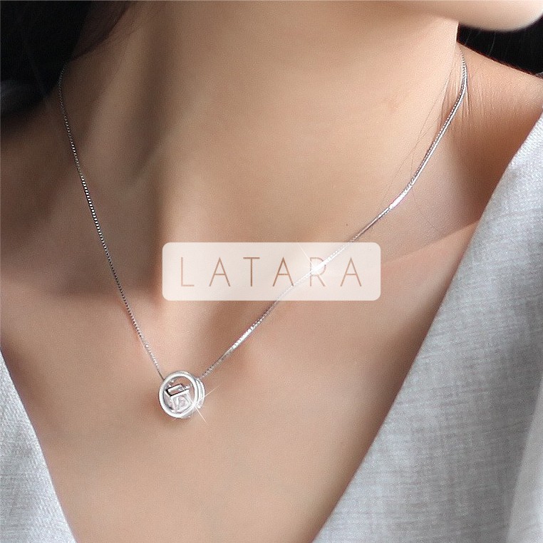 Paket Lengkap Kalung Wanita 925 Sterling Silver Zirconium Crystals Cube Necklace Gift Kado Box