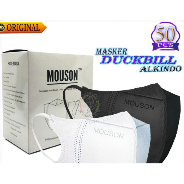 MASKER DUCKBILL 3PLY EARLOOP EMBOSS MOUSON ISI 50PC / DUCKBILL MOUSON BOX / MASKER DUCKBILL LEMBUT