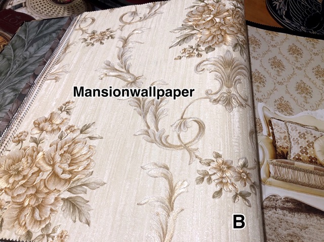 Wallpaper Dinding Bunga Shabby Klasik 3D Ungu Pink Biru