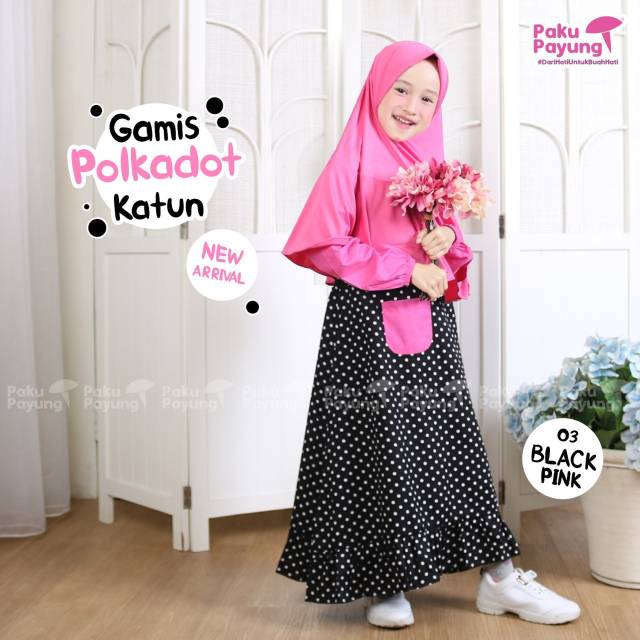 Gamis Polcadot Katun Uk. M, L , XL (sz 4-8th)