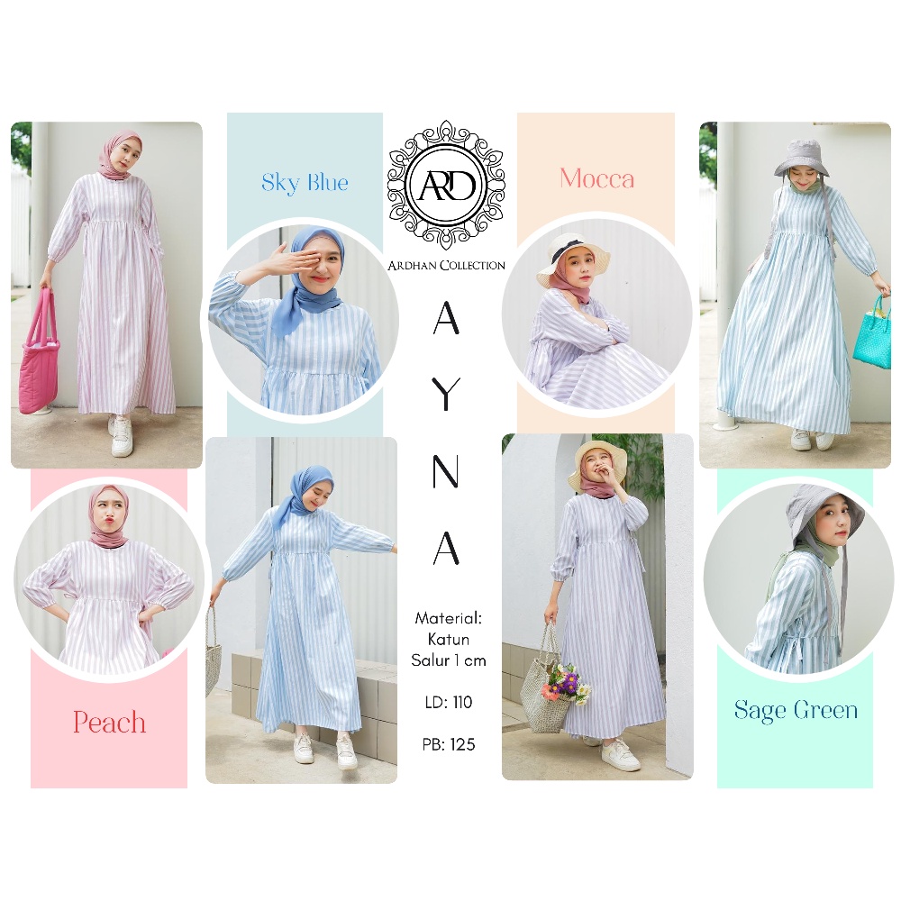 [ARDHANFASHION.ID] AYNA Series -  Casual Daily Dress Gamis Long Tunik Motif Garis Vertikal Bahan Kat