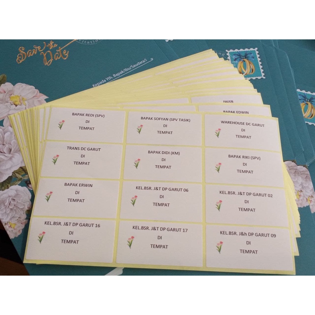 Cetak/ Print Label Nama Undangan 103 polos atau motif / Proses 1 hari jadi / sticker undangan