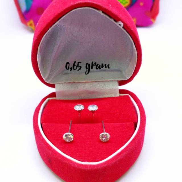 Giwang tusuk mata bungkus anak dan dewasa perak 925 lapis emas putih