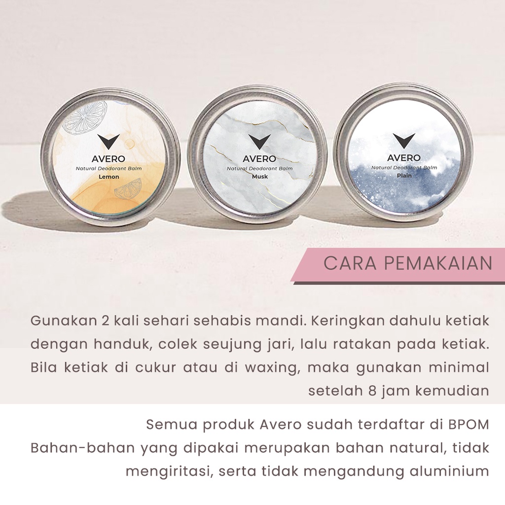 Avero Solid Natural Deodoran Alami Balm Ketiak BPOM Tanpa Alkohol, &amp; Alumunium  - 30g