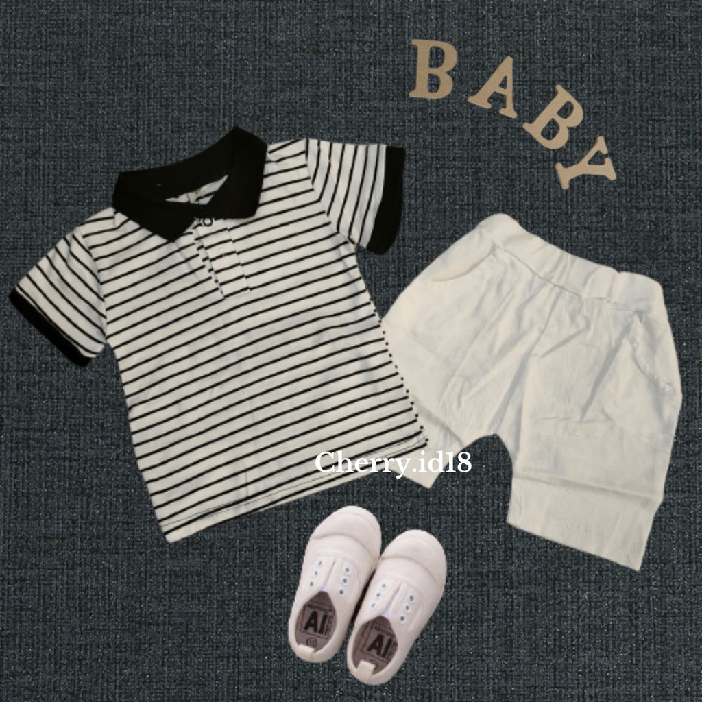 Cherry COD Setelan Baju Anak Cowok / Pakaian Anak Cowok Motif Garis-Garis SB23