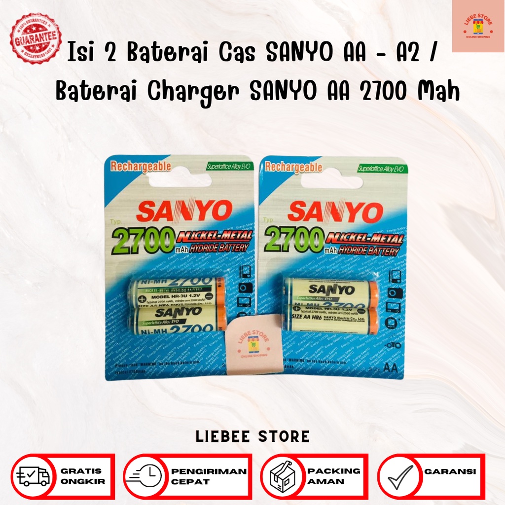 Isi 2 Baterai Cas SANYO AA - A2 / Baterai Charger SANYO AA 2700 Mah