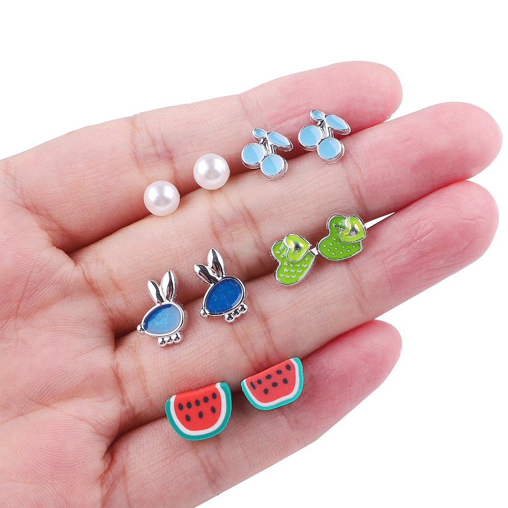 100pasang/lot Multi-Gaya Warna-Warni Buah Bunga Geometris Kristal Stud Anting Set Untuk Wanita Gadis Anting Plastik Perhiasan Hadiah