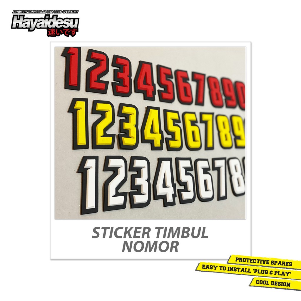 

Hayaidesu Sticker Nomor Angka 3D Timbul Decal Karet Aksesoris Variasi Motor