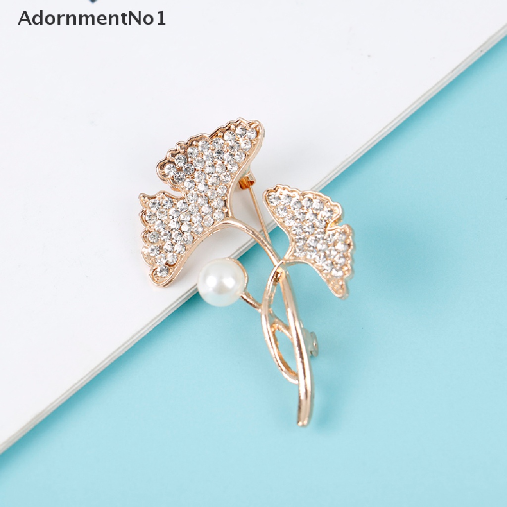 (AdornmentNo1) Bros Pin Desain Daun Hias Mutiara + Berlian Imitasi Untuk Wanita