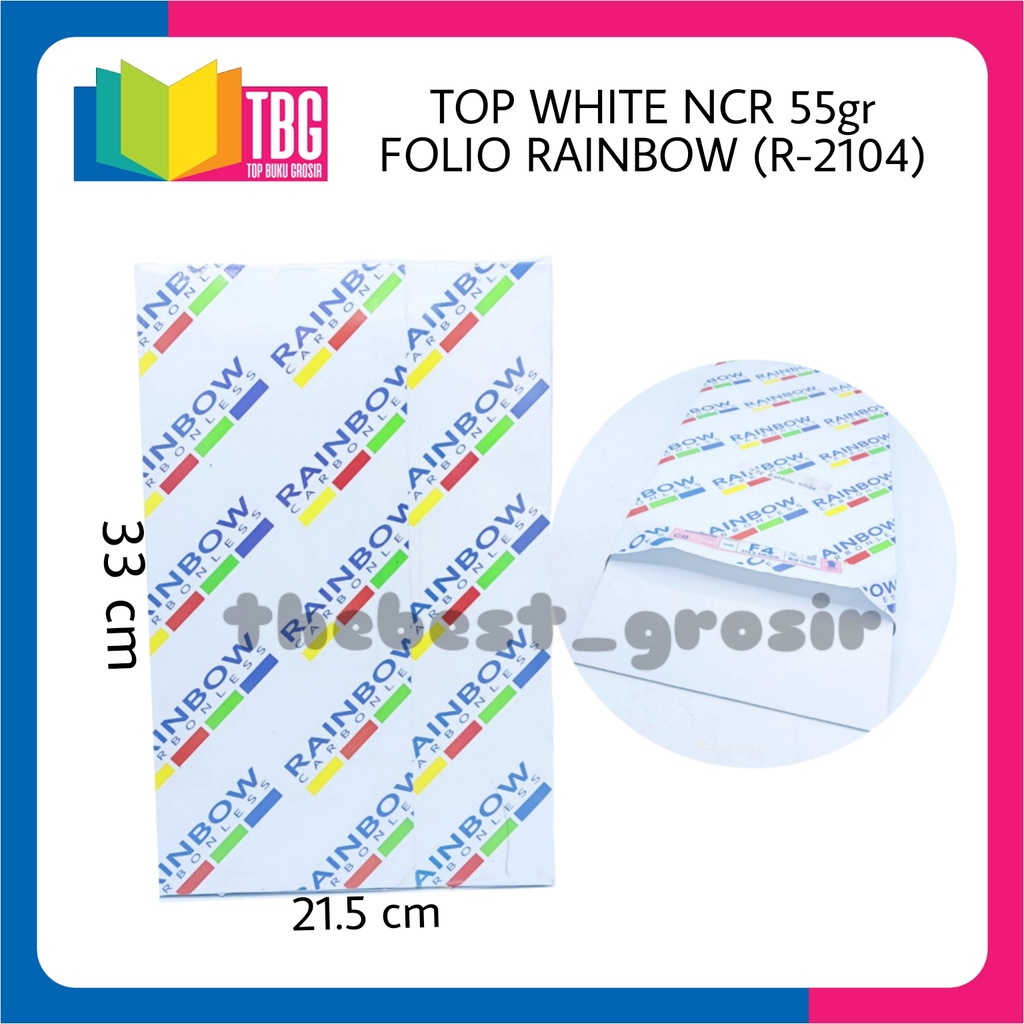 1 RIM (500 LEMBAR) KERTAS TOP WHITE NCR 55GR FOLIO RAINBOW / KERTAS NOTA / NCR PAPER (R-2104)