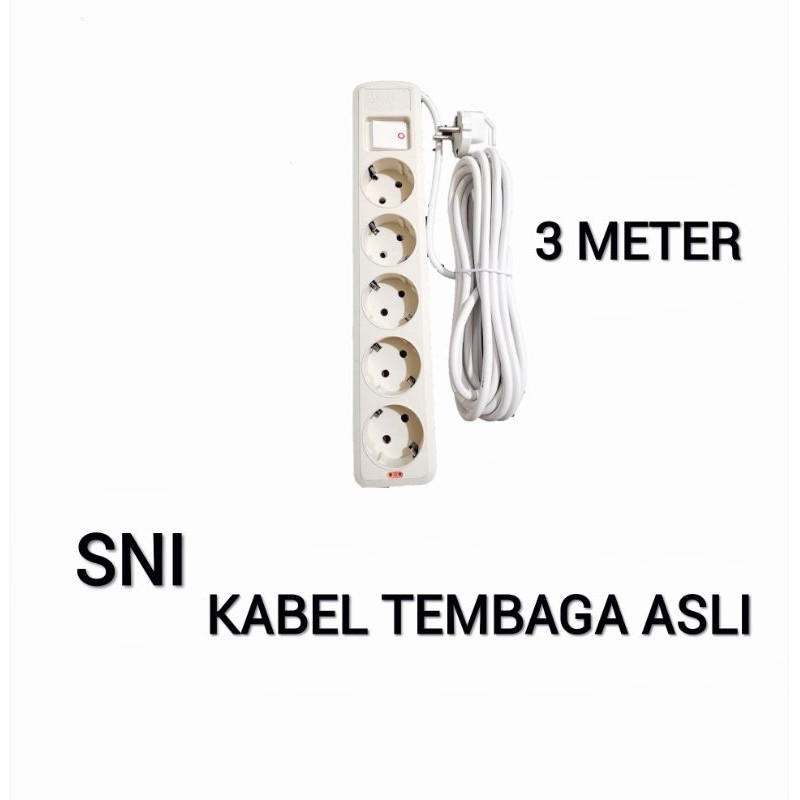 STOP KONTAK + KABEL 3/4/5 LUBANG 3 METER SNI