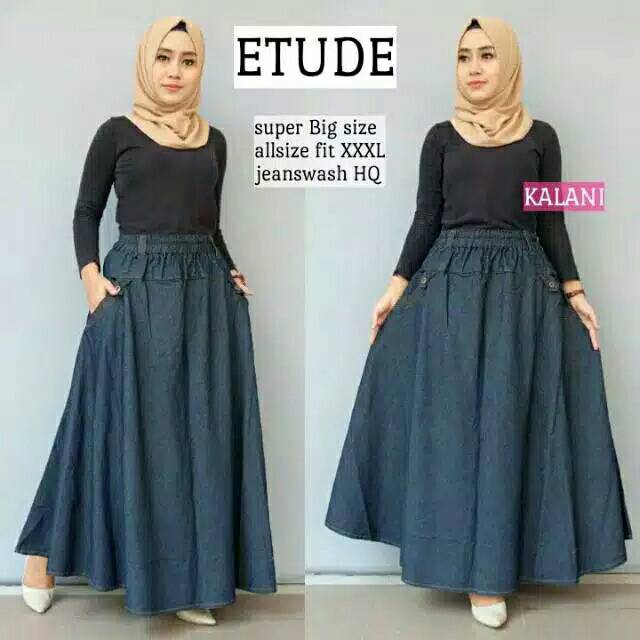 Rok Wanita Payung - Soft Jeans ( Standar-Jumbo)