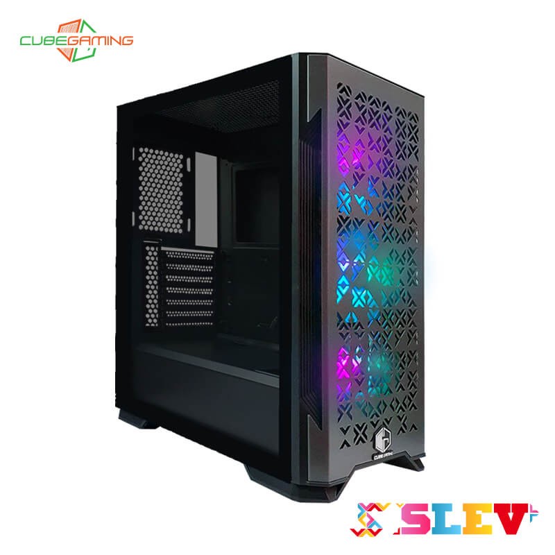 CUBE GAMING SLEV BLACK - ATX - LEFT SIDE GLASS DOOR - Dust Filter - PSU Cover - Free 3PCS 12CM ARGB