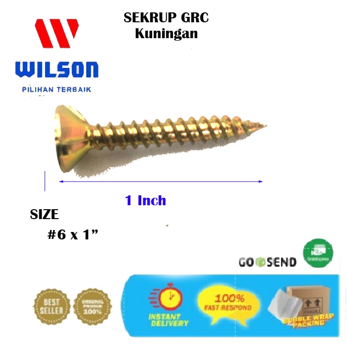 Sekrup GRC Kuningan #6 x 1 Inch 100Pcs