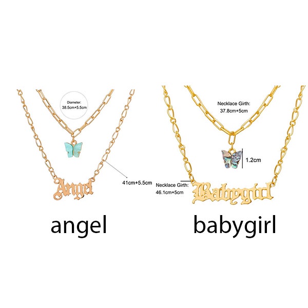 kalung double layer angel babygirl multilayer letter necklace jka214 (3G2)