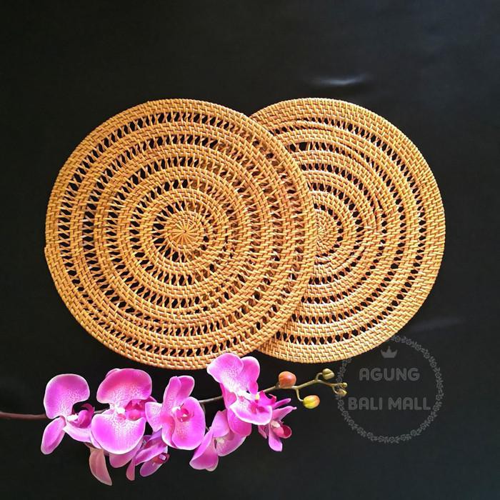 Placemat Rotan | Tatakan Piring Rotan Bulat | Alas Piring Anyaman 35Cm