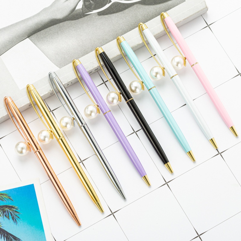 Rotating Pearl Metal Ballpoint Pen Gift Pen Big Pearl Coats Ballpoint Pen for Student Stationery Gifts