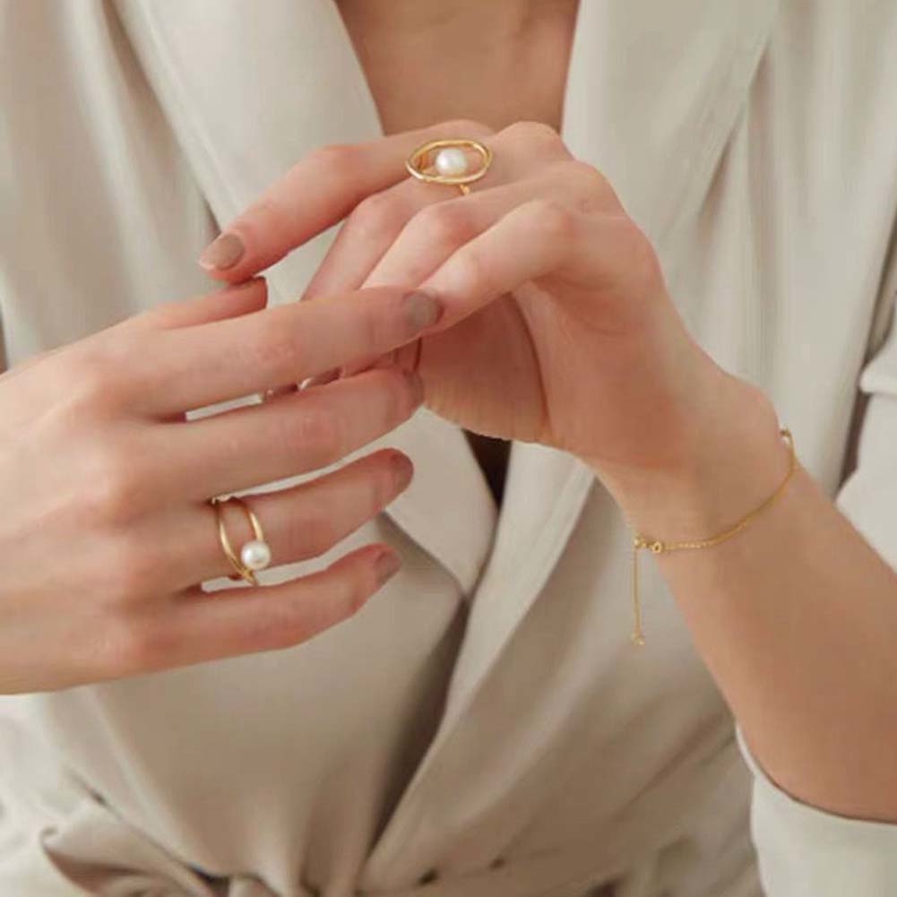 Hu Hu Hu Hu Hu Alat Bantu Pasang Kacamata♡ Cincin Wanita Desain Geometri Hollow Hias Mutiara Imitasi Untuk Pestahadiah