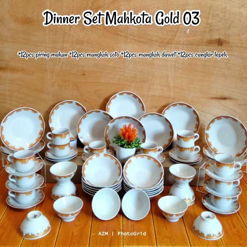Dinner Set Mahkota Gold 03,07/Paket Piring Keramik/Paket Piring Mahkota/Piring Mahkota