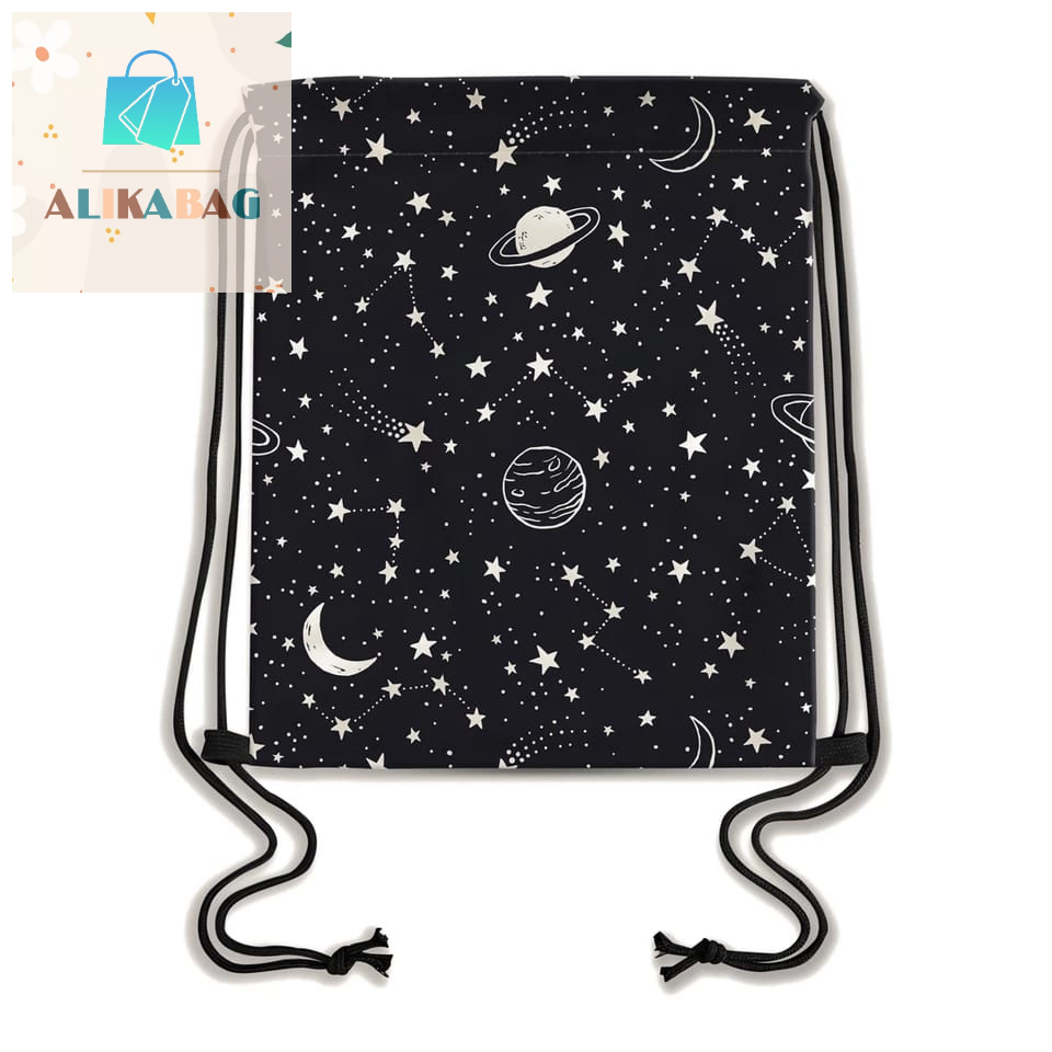 ALIKA BAG - Tas Ransel Serut Indah Ruang Planet Ransel Wanita Fashion Softback untuk Sekolah Uniseks