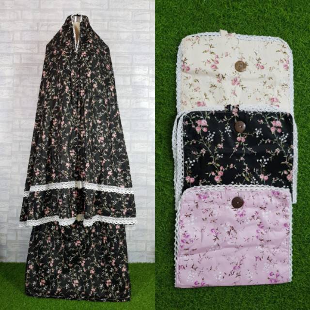 Mukena katun jepang renda susun motif cherry