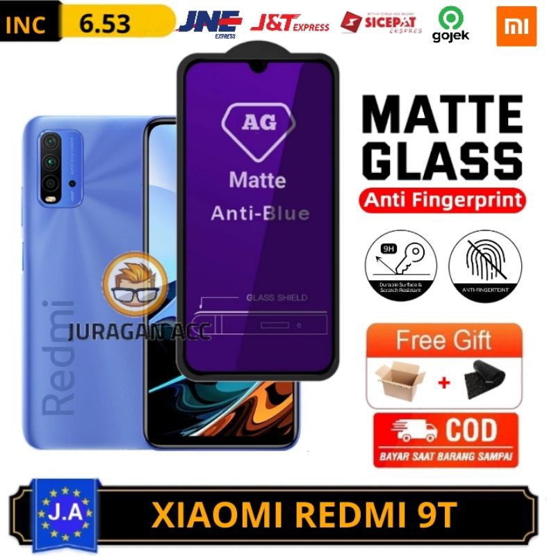 Tempered Glass Full Layar Anti Minyak Blue Matte Xiaomi Redmi 9T TG Anti Radiasi Xiomi Redmi 9T