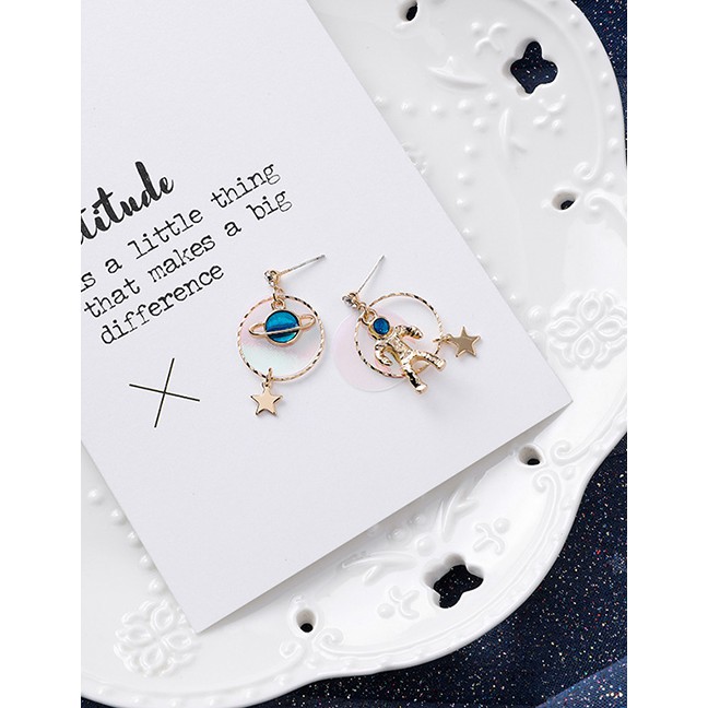 LRC Anting Tusuk Fashion Planet Gold S925 Silver Needle Laser Disc Girl Earrings F73325