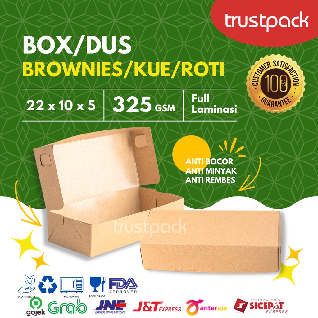 DUS BOX BROWNIES/KUE/ROTI 22x10x5 - KRAFT PAPER LAMINASI