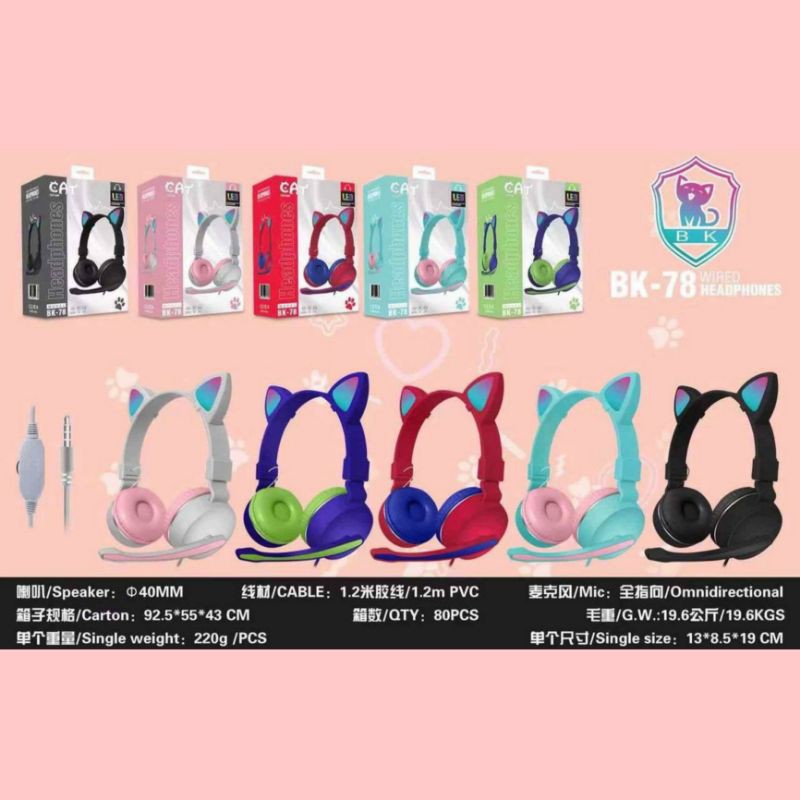 Headphone Bando Cat BK-78 / Headset Bando Ear Cat LED BK-78