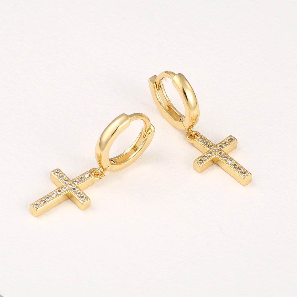 Tembaga mikro bertatahkan zircon cross anting-anting Eropa dan Amerika baru anting-anting sederhana